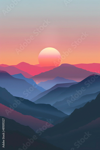 Rainbow Mountains flat design front view sunset view animation Splitcomplementary color scheme
