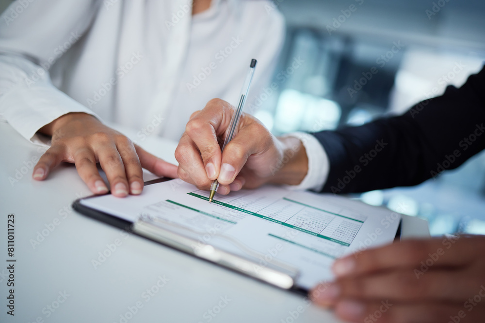Business people, hands and writing with contract, documents or application on desk at office. Closeup of person filling in form, survey or paperwork for insurance, signature or agreement at workplace Business people, hands and writing with contract, documents or application on desk at office. Closeup of person filling in form, survey or paperwork for insurance, signature or agreement at workplace