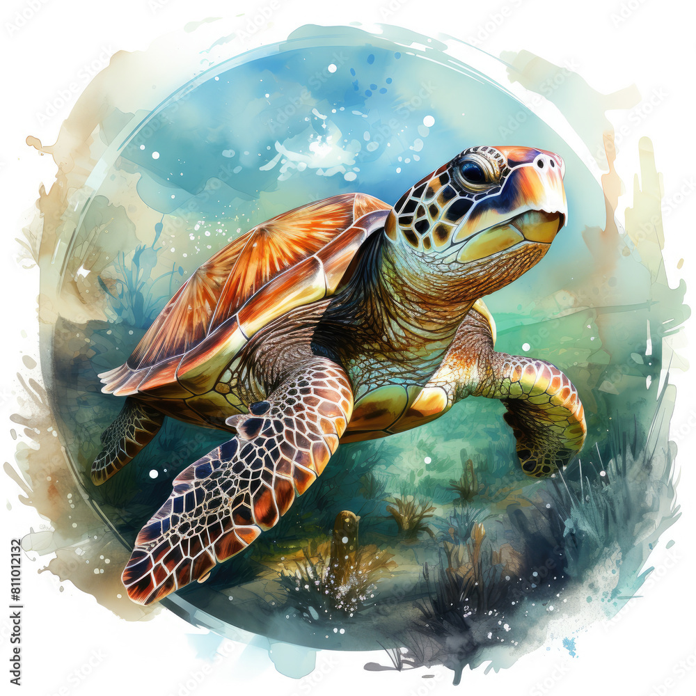 Fototapeta premium watercolor turtle Retro Summer clipart