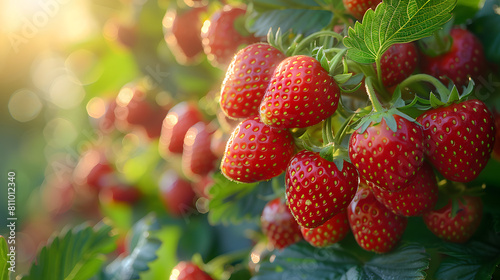 Strawberries growing on the plant