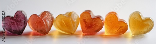 gummy hearts, natural lighting, shot on Kodak vision3 500, white background photo