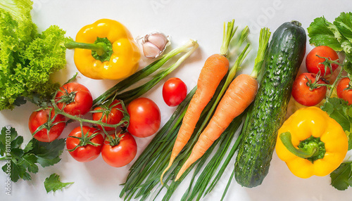 Fresh vegetables on a light background. Top view  flat lay.