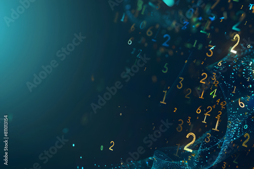 glowing numerical data and particles in a blue abstract background photo