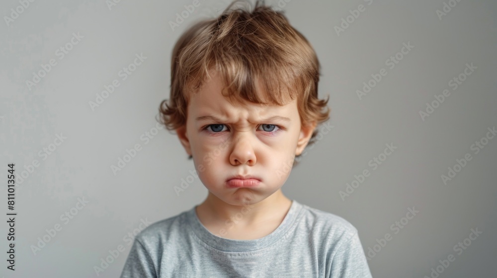 Angry child face over plain background Angry child face over plain background