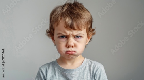 Angry child face over plain background