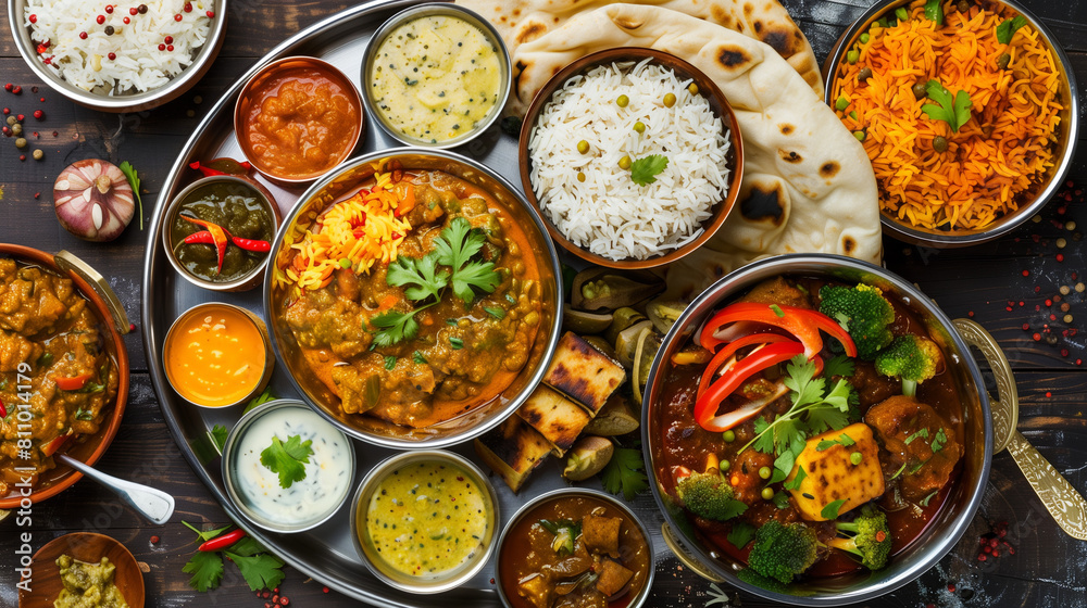 Flavors of India: Authentic Thali Platter with a Variety of Regional Dishes Flavors of India: Authentic Thali Platter with a Variety of Regional Dishes
