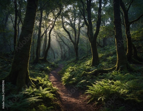 Discover the secrets of the forest with our image of a mysterious woodland path, winding its way through ancient trees and shadowy undergrowth