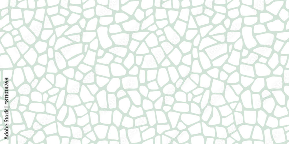 Abstract giraffe skin spots seamless pattern. White organic cut out mosaic stone shapes print on pastel green background Abstract giraffe skin spots seamless pattern. White organic cut out mosaic stone shapes print on pastel green background