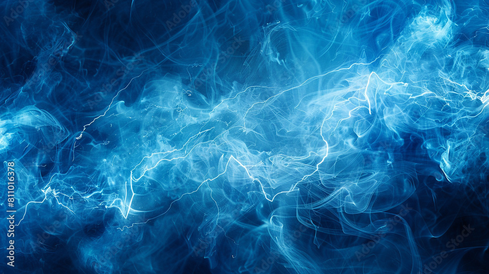 Fototapeta premium Electric blue smoke with streaks of bright white, sparking across the frame like lightning in a stormy sky.