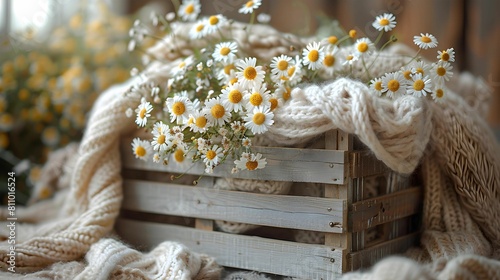 new born backdrop-a cozy and rustic digital backdrop with a wooden crate, fluffy blankets, and dainty floral accents, perfect for capturing the warmth of newborn snuggles photo