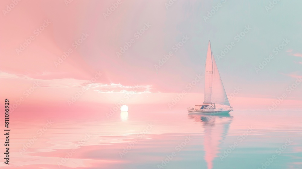 Fototapeta premium Sailing ship in sea water. Painting.