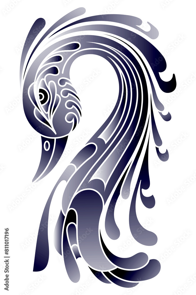Naklejka premium Decorative Swan Slick Curvy Neck Side Profile Illustration 