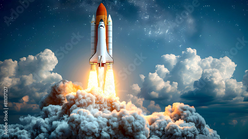 Fototapeta Naklejka Na Ścianę i Meble -  The rocket taking off into space