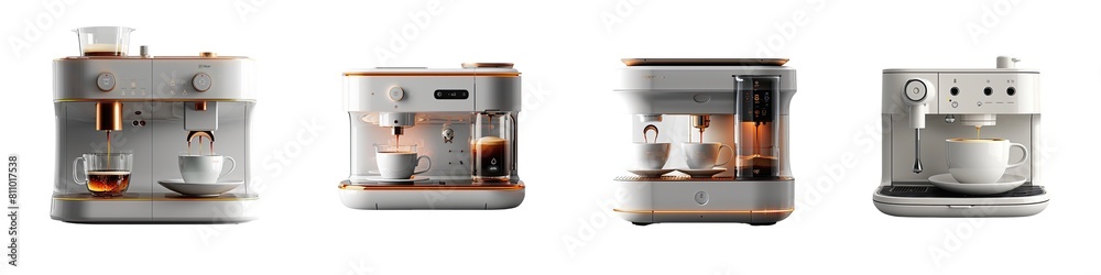 Pack of coffee machine with fully equipped isolated on transparent background, png Pack of coffee machine with fully equipped isolated on transparent background, png