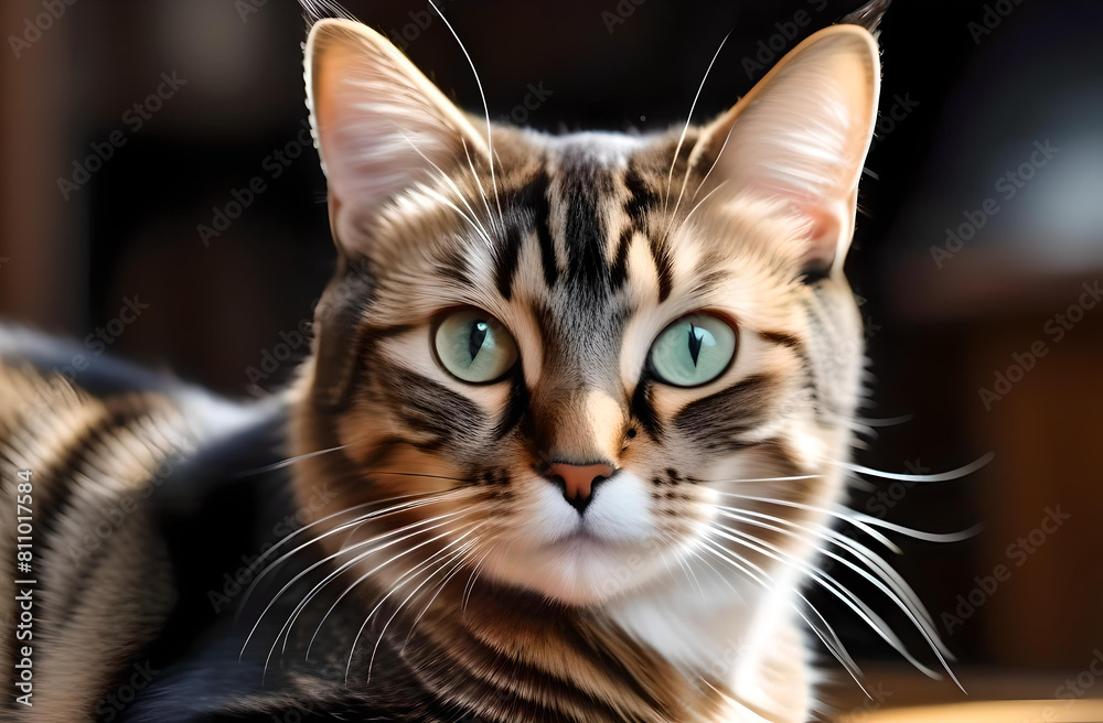 Tricolor cat sitting at home