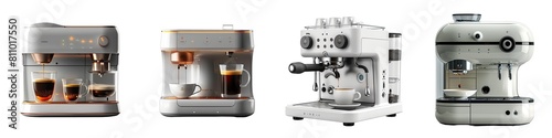 Pack of coffee machine with fully equipped isolated on transparent background, png