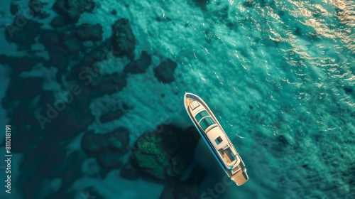 Aerial view of luxury yacht in sea water. © rabbit75_fot