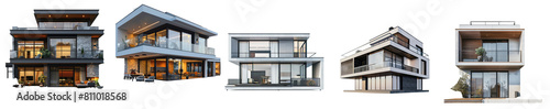  Set of A double story house with modular design isolated on transparent background png