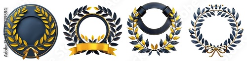 Pack of Golden emblem template for logo. Gold branches and ribbon. Vector illustration stock illustration