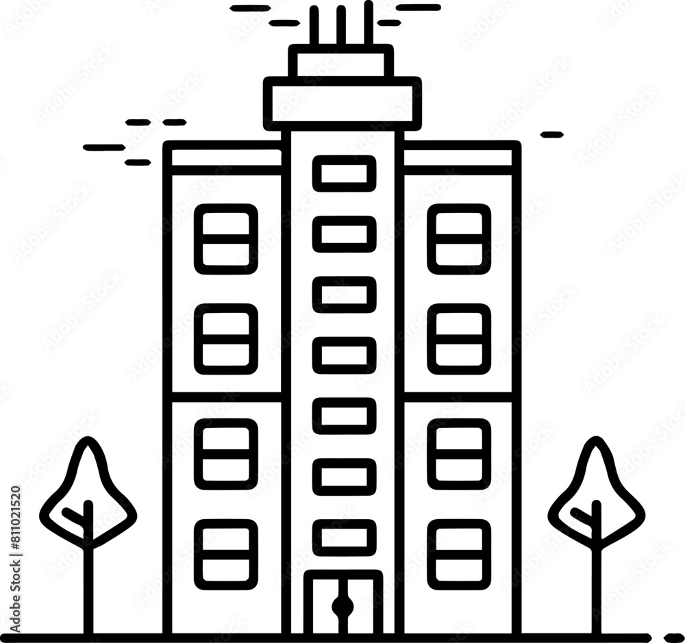 Building black line style vector illustration Building black line style vector illustration