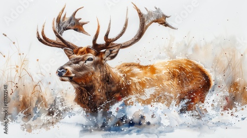 Watercolor illustration of venison. Hand drawn underwater element. Modern design element for greeting cards  printing  etc.