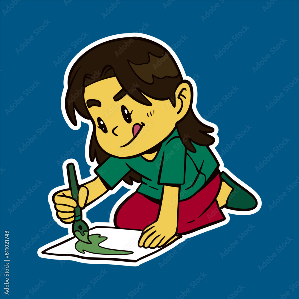 Girl Kid Drawing Doodle Sticker Illustration Girl Kid Drawing Doodle Sticker Illustration