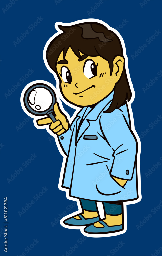 Girl Kid Wearing a Professor Uniform Doodle Sticker Illustration Girl Kid Wearing a Professor Uniform Doodle Sticker Illustration