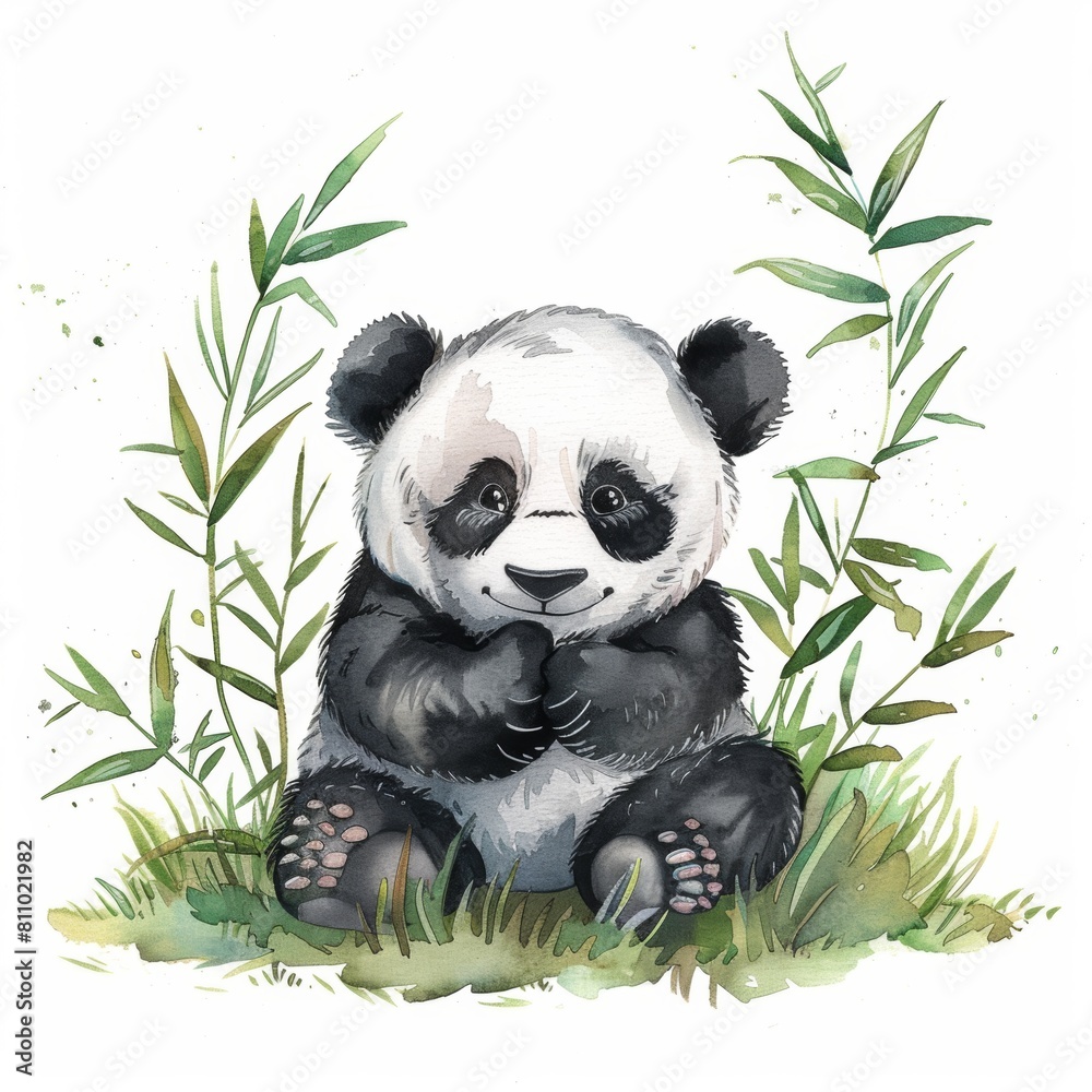 Flat vector illustration of panda with bamboo leave Flat vector illustration of panda with bamboo leave