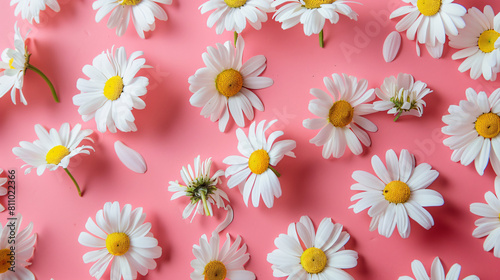 Beautiful chamomile flowers on color background