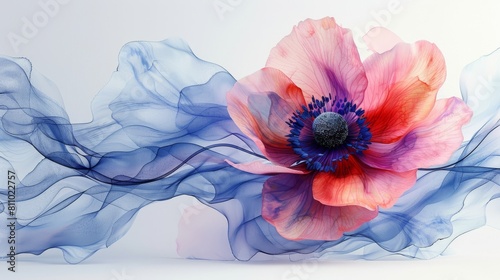 Illustration of an anemone flower in watercolour and modern format. For use in greeting cards, printing, and other design projects. photo