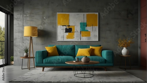 Stylish living room with a sofa and armchair in a clean-lined modern interior. Generative AI photo