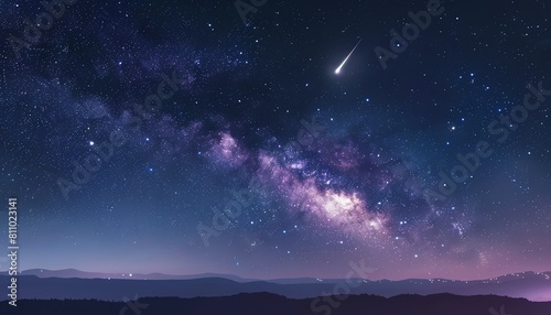 A serene night sky with a radiant shooting star crossing a luminescent milky way, ideal for an inspirational poster or a stargazing guide cover.