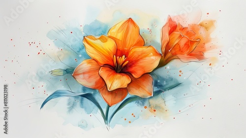 This watercolor illustration of a Narcissus blossom features hand drawn underwater elements as part of an artistic modern marine design element. This illustration is perfect for greeting cards, photo