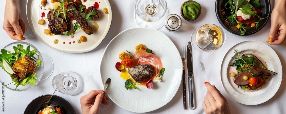 Delicious Decadence fine dining experience, where luxury meets sustainability, featuring exquisite dishes made from ethically sourced ingredients, ideal for a highend restaurant ma