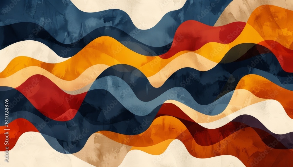 Fototapeta premium Abstract wilderness scene in soothing colors of orange, marigold, brown, and blue. Minimalist design with calming patterns for desktop wallpaper.