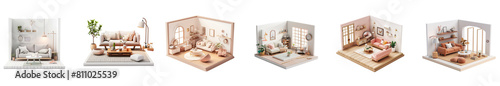 Set of 3d small living room without background png photo