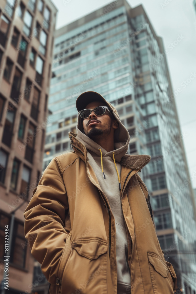 Stylish individual showcases street fashion elegance in urban setting. Stylish individual showcases street fashion elegance in urban setting.