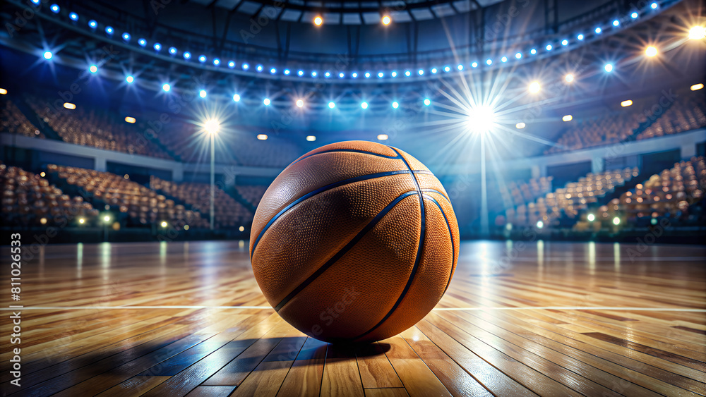 Close up of a basketball ball in the center of the stadium Close up of a basketball ball in the center of the stadium
