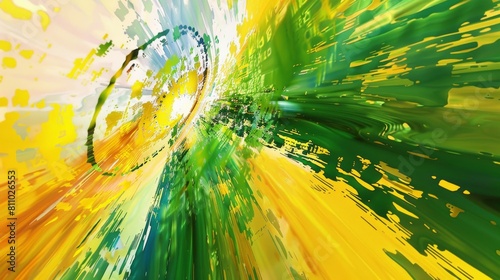 Abstract Fisheye View of Vibrant Green and Yellow Brushstrokes AI Generated.