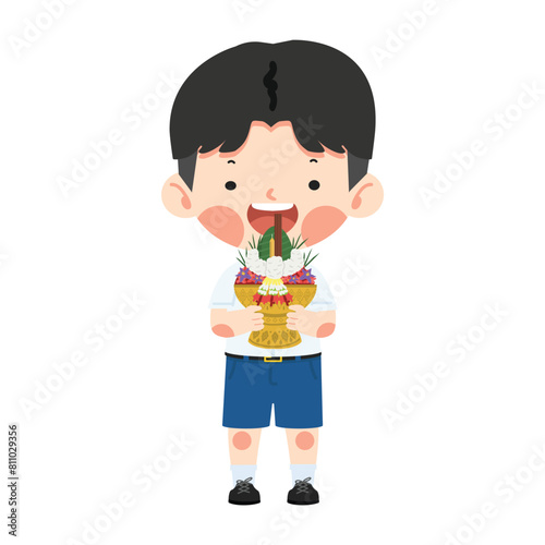 Boy Thai Student with Flower tray for Teacher day