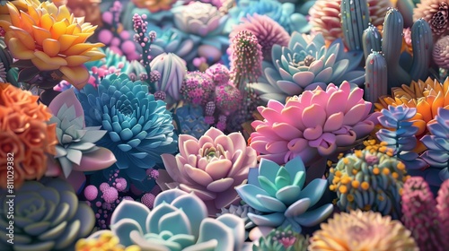 Enchanting 3D Cartoon Flowers in Full Bloom