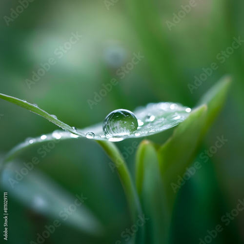 Morning Dew on Green Leaf