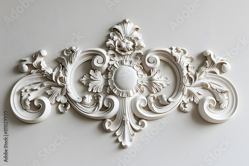 White rococo cartouche frame isolated on solid white background. Decorative ornament isolated on a white background