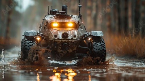 Displaying unmanned ground vehicles in a high-tech manner for reconnaissance and patrol missions.
