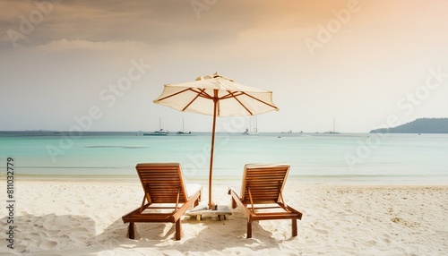lounge chairs and umbrella on the beach