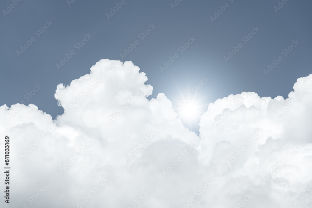 Naklejka premium Sun, Beautiful blue sky with white clouds.