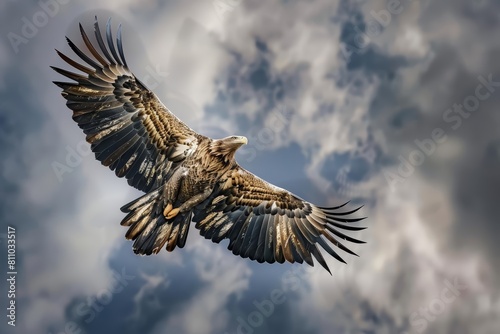 Colorful Glow HUD icon of a majestic eagle soaring with a very blurry backdrop of a cloudy sky
