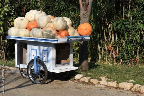 Retro Cart of Pumpkins