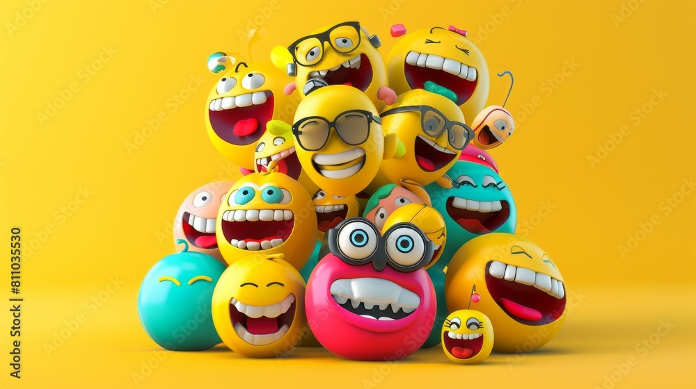 Floating Happy Emojis on a Yellow Background