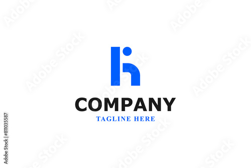 letter h and i blue modern minimal logo